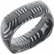 Lashbrook Black & White Damascus Steel 8mm Men's Wedding Band - D8DSQBASKET+ACID