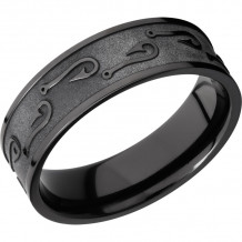 Lashbrook Black Zirconium 7mm Men's Wedding Band - Z7FFISHHOOKS2+BEAD_POLISH