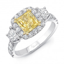 Uneek Contemporary Princess-Cut Yellow Diamond Center Three-Stone Engagement Ring - LVS1008PRFY