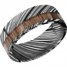 Lashbrook Black & White Damascus Steel Hardwood 8mm Men's Wedding Band - D8F13OCWOODGRAIN_WALNUT+ACID