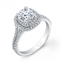 Uneek Round Diamond Engagement Ring with Dreamy Cushion-Shaped Double Halo and Split Upper Shank - USM022DCU-6.0RD