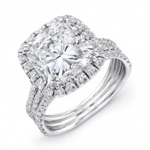Uneek 4-Carat Cushion-Cut Diamond Halo Engagement Ring with Pave Triple Shank - LVS918