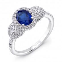 Uneek Oval Sapphire-Centered Three-Stone Engagement Ring with Round Diamond Sidestones - LVRTP1529S