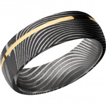 Lashbrook Black White & Yellow Damascus Steel 7mm Men's Wedding Band - D7D11OCFLATTWIST_14KY+ACID