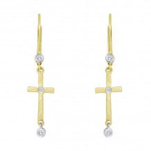 Meira T 14k Yellow Gold and Diamonds Cross Earrings