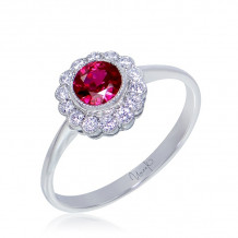 Uneek Bezel-Set Round Ruby Ring with Scalloped Diamond Halo and Vintage-Style Milgrain - LVRMT0193R