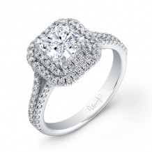 Uneek Princess-Cut Diamond Engagement Ring with Dazzling Asscher-Shaped Double Halo and Split Upper Shank - USM022DAS-5.0PC