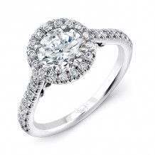 Uneek Fiorire Round Diamond Halo Engagement Ring with Pave Shank and Under-the-Head Filigree - A101RDW-6.5RD