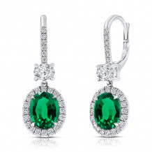 Uneek Oval Green Emerald Dangle Earrings with Pave Diamond Halos - LVE935OVGE