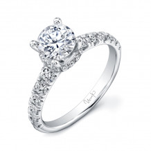 Uneek Round Diamond Engagement Ring with Low Halo and Graduated Melee Diamonds U-Pave Set on Upper Shank - USM011RD-6.5RD