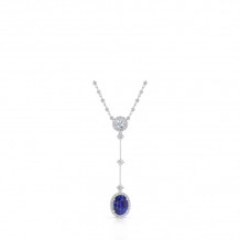 Uneek Oval Blue Sapphire Y Pendant Necklace with Accent Round Diamonds - LVN692OVBS