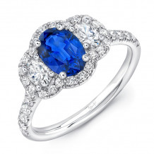 Uneek Oval Sapphire-Center Three-Stone Ring with Oval Diamond Sides - LVS1019OVBS