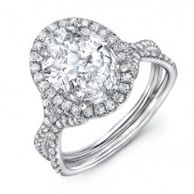 Uneek 7-Carat Oval Diamond Halo Engagement Ring with Pave Double Shank - LVS942