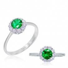 Uneek Round Emerald Ring with Scalloped Diamond Halo and Tapered Shank - LVRMT2942E