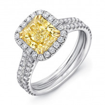 Uneek Radiant-Cut Yellow Diamond Halo Engagement Ring with Double Shank - LVS963RADFY