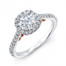 Uneek Fiorire Round Diamond Engagement Ring with Cushion-Shaped Halo and Pave Shank - A101CUWR-6.0RD