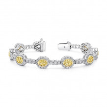 Uneek Oval Yellow Diamond Bracelet with Shared-Prong Round Diamond Bar Links - LBR178