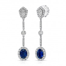 Uneek Oval Blue Sapphire Dangle Earrings with Kite-Shaped and Round Bezel Diamond Accents - LVE894OVBS