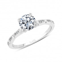 Uneek Us Collection Round Diamond Engagement Ring with Baguette-Illusion Round Diamond Cluster Accents - SWUS001W-6.5RD