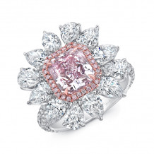 Uneek Radiant Cut Pink Purple Diamond Engagement Ring GIA Certified in a Flower Design with Pear Shaped Diamonds, Pink and White Round Diamonds Side Stones - LVS2244RADDD