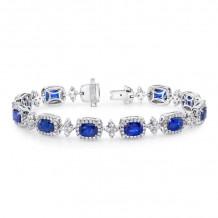 Uneek Cushion-Cut Sapphire Bracelet with Floret-Shaped Diamond Links - LBR188CU