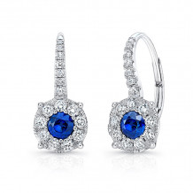 Uneek Round Blue Sapphire Leverback Earrings with Diamond Halos - LVERI587WS