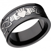 Lashbrook Black Zirconium 9mm Men's Wedding Band - Z9FCLADDAGHCELTIC_SILVERTOP+BEAD_SATIN_POLISH