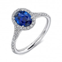 Uneek Petite Oval Blue Sapphire Ring with Diamond Halo and Split Upper Shank - LVS946OVBS