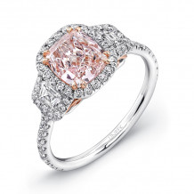 Uneek Cushion-Cut Fancy Light Pink-Center Three-Stone Engagement Ring with Filigree Accents - LVS882