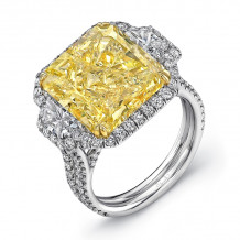 Uneek 11-Carat Radiant Fancy Yellow Diamond Contemporary Three-Stone Engagement Ring - LVS919