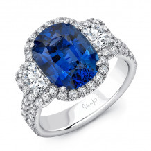 Uneek Sapphire-Center Three-Stone Ring with Radiant Diamond Sides - LVS1018CUBS