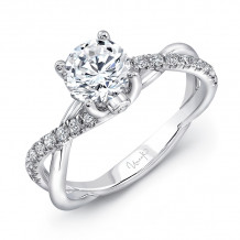 Uneek Round Diamond Engagement Ring with Infinity-Style Crisscross Shank and Two Bezel-Set Surprise Diamonds, - SM817SB-7.0RD