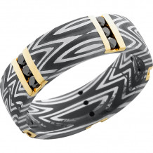 Lashbrook Black White & Yellow Damascus Steel Diamond 7mm Men's Wedding Band - D7D14VERT5XZEBRA_14KYBLKDIA15X.04CH+ACID