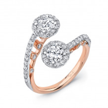 Uneek La Notte Stellata Two-Stone Diamond Ring with Round Halos and Pave Upper Shank - A106RD2WR-4.4RD