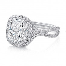 Uneek 4.5-Carat Cuhsion-Cut Diamond Halo Engagement Ring with Pave Silhouette Double Shank - LVS955