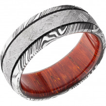 Lashbrook White Damascus Steel Hardwood 8mm Men's Wedding Band - HWSLEEVED8D14WOODGRAIN_METEORITE_MGA_PADAUK+ACID