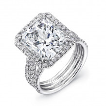 Uneek Radiant-Cut Halo Engagement Ring with Pave Triple Shank - LVS871