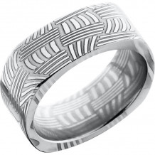 Lashbrook Black & White Damascus Steel 8mm Men's Wedding Band - D8FSQBASKET+POLISH