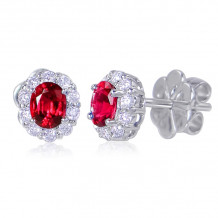 Uneek Oval Ruby Stud Earrings with Scalloped Diamond Halos - LVEMT2017R