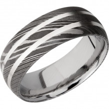 Lashbrook Black & White Damascus Steel 8mm Men's Wedding Band - D8D21_SS+ACID