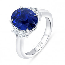 Uneek Blue Sapphire Three-Stone Diamond Engagement Ring - R054OVBSU