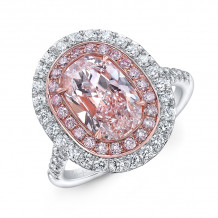 Uneek Cushion Light Pink Diamond Engagement Ring SI1 GIA Certified with Pink and White Diamond Side Stones - LVS2190CUDD