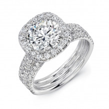 Uneek Round Diamond Engagement Ring with Cushion-Shaped Halo and Pave Triple Shank - LVS871CU-2CTRD