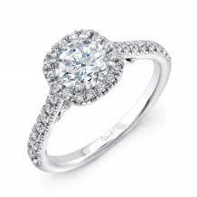Uneek Fiorire Round Diamond Engagement Ring with Cushion-Shaped Halo, Pave Shank and Under-the-Head Filigree - A101CUW-6.0RD