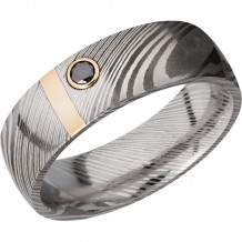 Lashbrook Black White & Yellow Damascus Steel 7mm Men's Wedding Band - D7D12VERT_14KYBLKDIA.10MB+ACID