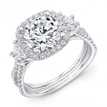 Uneek Three-Stone Engagement Ring with Round Center on Cushion-Shaped Halo and Pave Double Shank - LVS983CU-8.2RD
