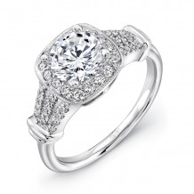 Uneek Round-Diamond-on-Cushion-Halo Engagement Ring with Triple-Split Upper Shank and Milgrain Accents - USM030CU-6.5RD