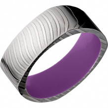 Lashbrook Black & White Damascus Steel 8mm Men's Wedding Band - D8FSQTIGER+POLISH+WILDPURPLEIN