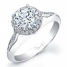 Uneek Round Diamond Halo Engagement Ring with Split Upper Shank and Cathedral Pave Shoulder Detail - LVS767