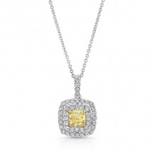 Uneek Cushion-Cut Fancy Yellow Diamond Pendant with Dreamy Scalloped Double Halo - LVN677